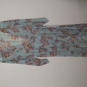 L.I.F.E. Soft Jade Color Floral Kimono Duster Topper